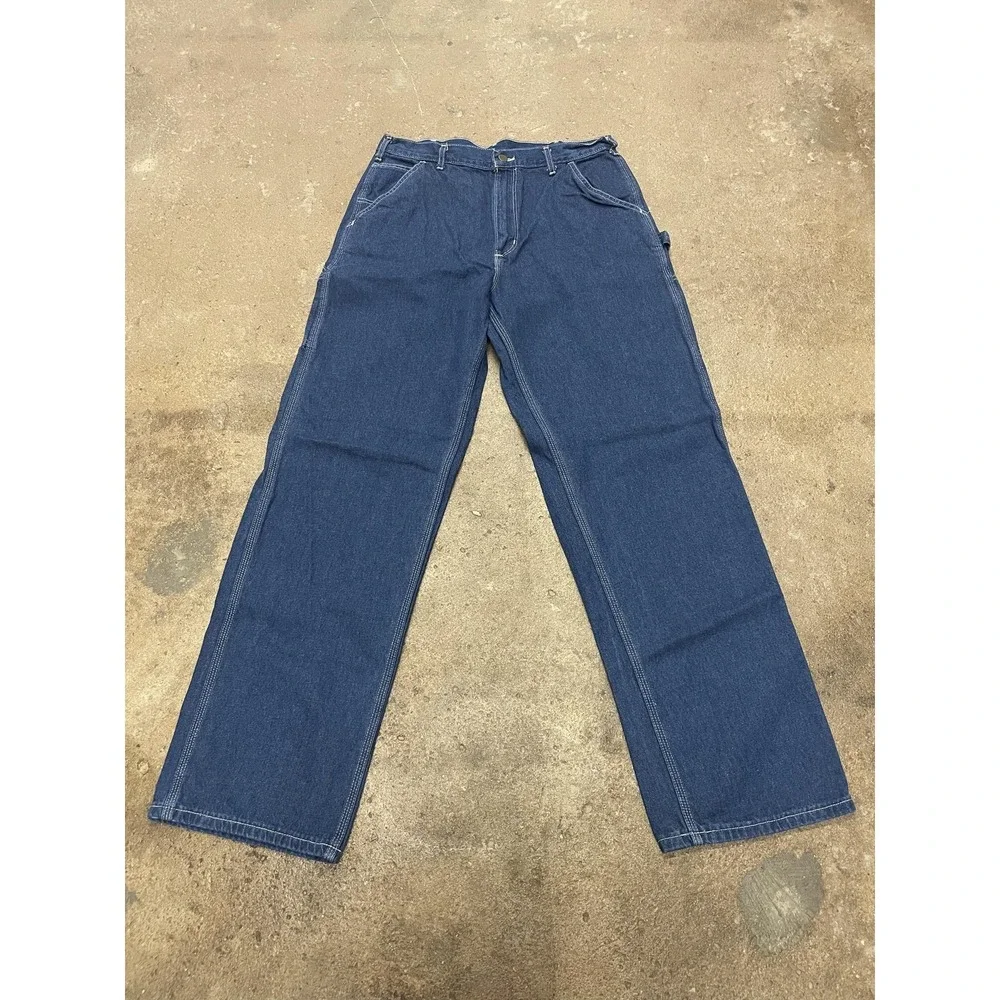 Carhartt Jeans Mens 34x34 Blue Washed Denim Work Dungaree Carpenter‎ Made USA
